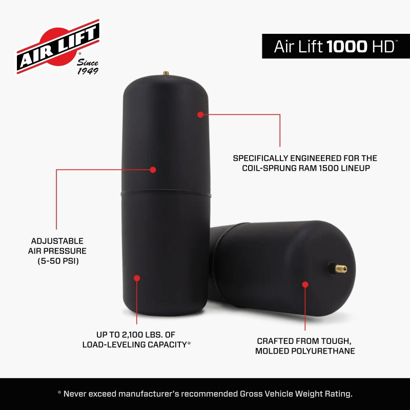 Air Lift 1000HD Rear Air Spring Kit | 2009-2024 Ram 1500 2WD/4WD | 2,100 lb Load Support | 60818HD