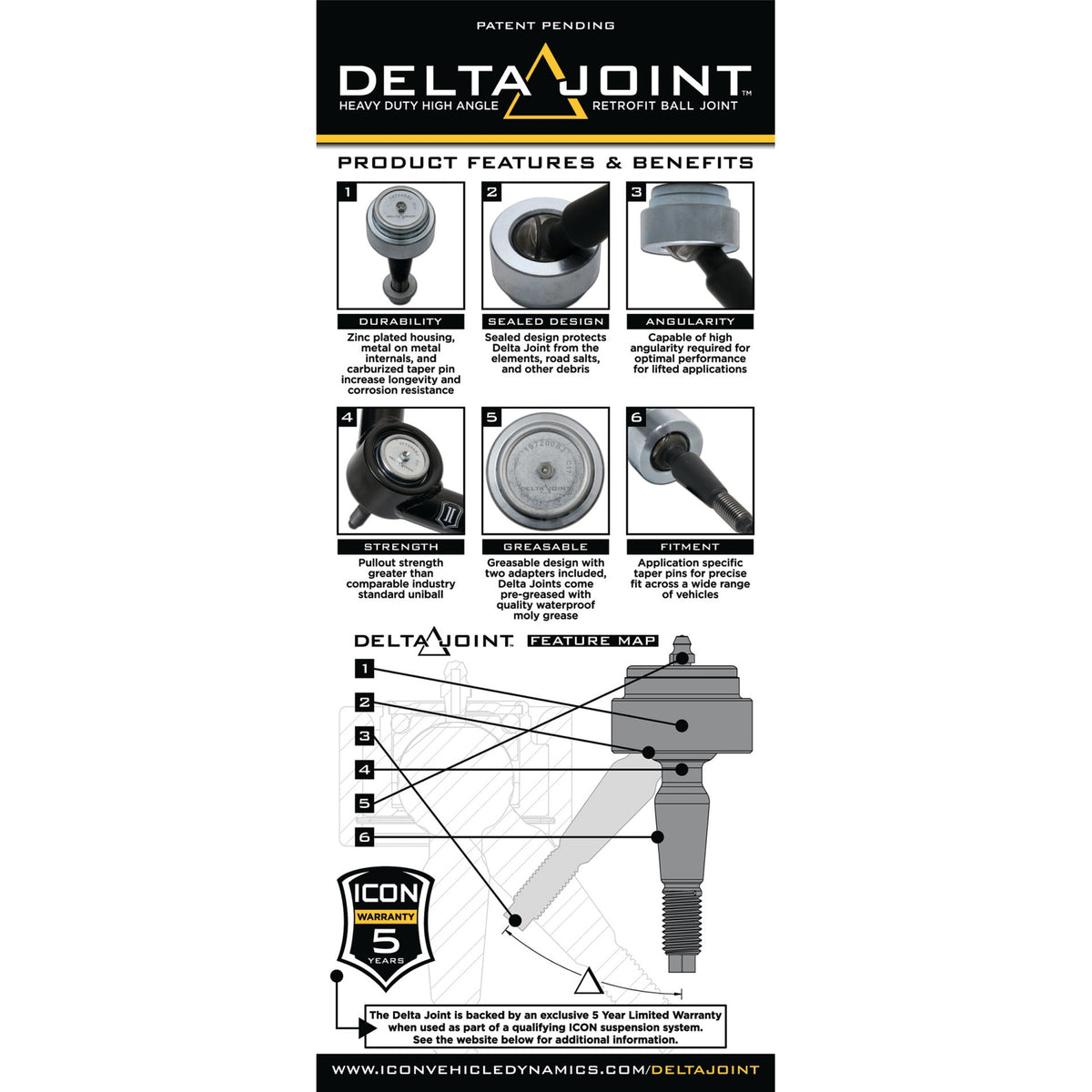 ICON Front Tubular Upper Control Arms w/ Delta Joint | 2007-2016 Chevy/GMC 1500 / Chevy Tahoe/Suburban / GMC Yukon 2WD/4WD | 78600DJ